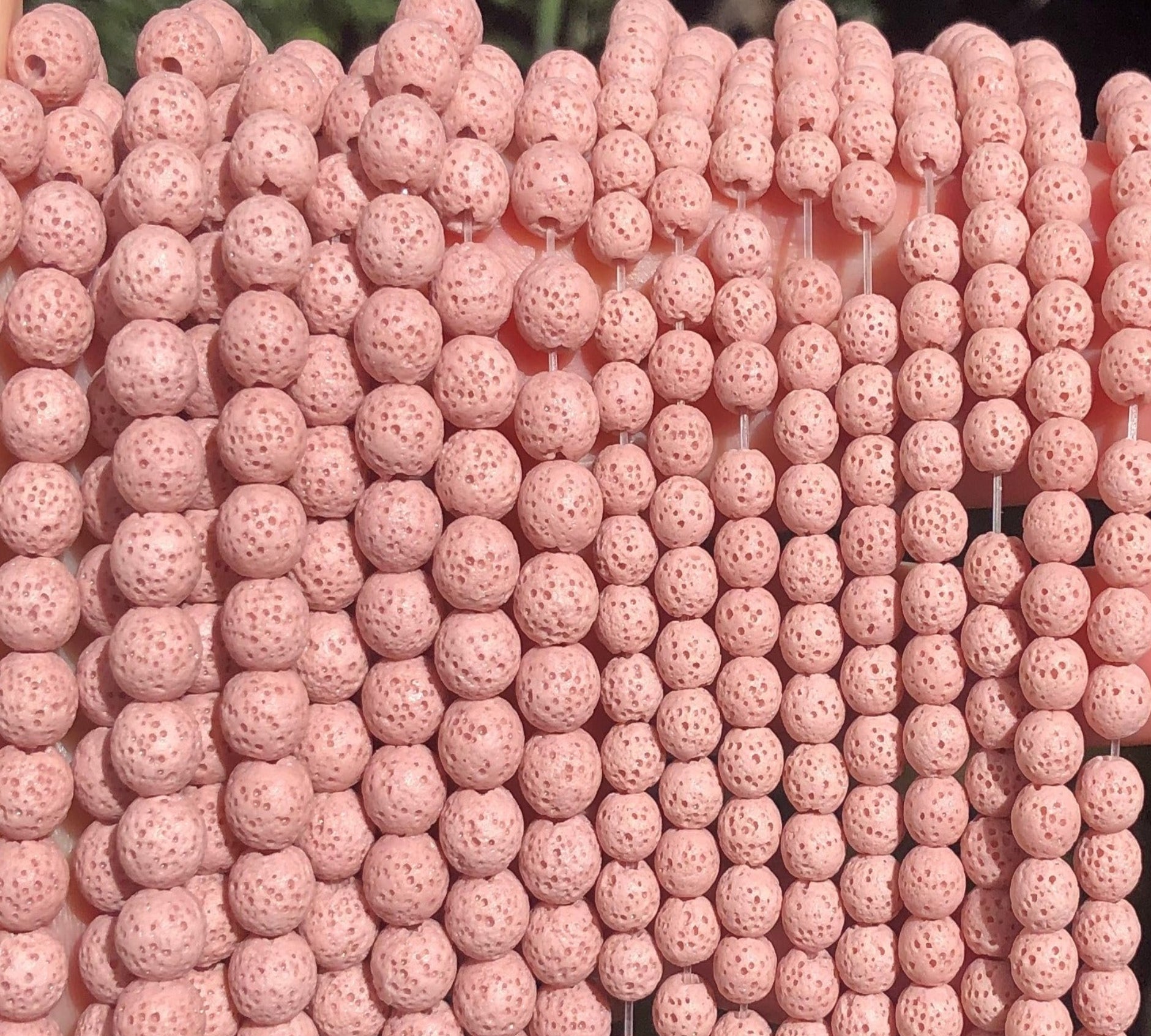 Pink Lava 6mm 8mm round natural volcanic lava diffuser beads 15.5" strand - Oz Beads 