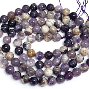 Flower Amethyst 8mm round natural gemstone beads 15.5" strand - Oz Beads 