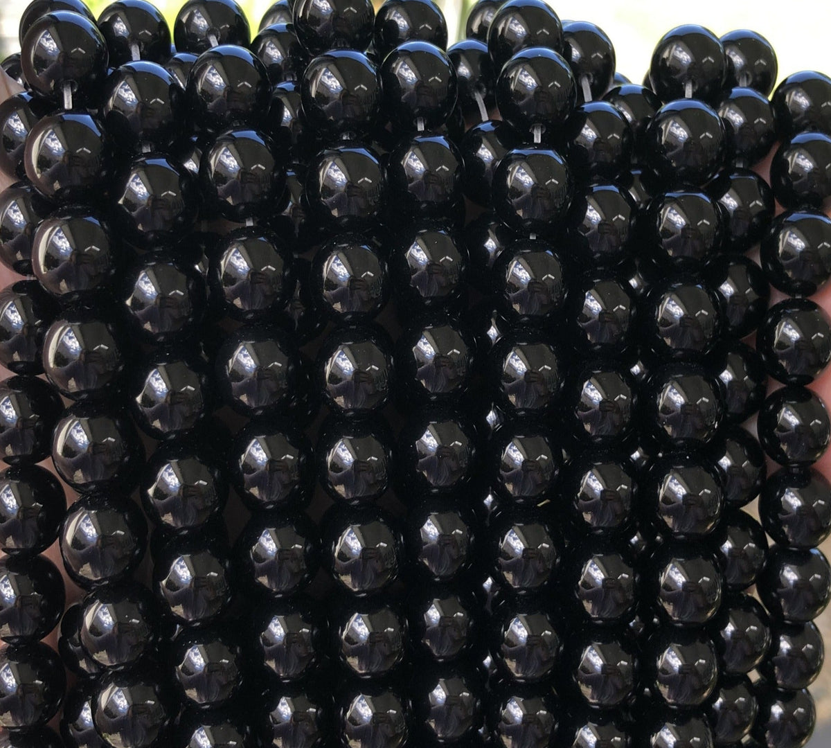 Black Onyx 10mm round polished gemstone beads 15" strand - Oz Beads 